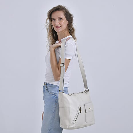 Genuine Leather Sumptuous Crossbody Bag - Cream