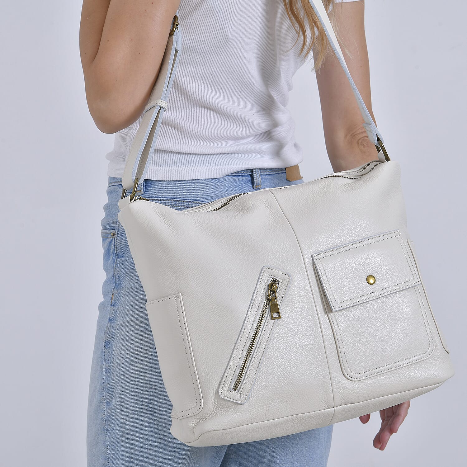 Genuine Leather Sumptuous Crossbody Bag - Cream