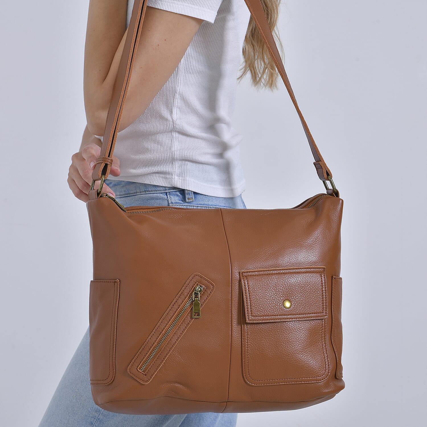 Genuine Leather Sumptuous Crossbody Bag - Tan