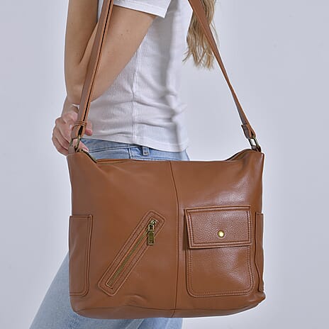 Genuine Leather Sumptuous Crossbody Bag - Tan