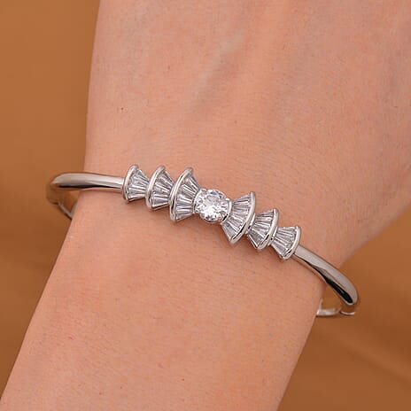 Designer Inspired White Cubic Zirconia Ballerina Bangle  (Size 7.5)