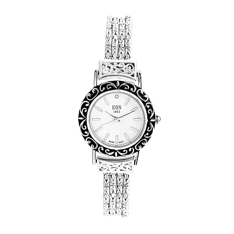 Royal Bali Collection Sterling Silver Bracelet Watch (Size - 8), Silver Wt. 35.98 Gms.