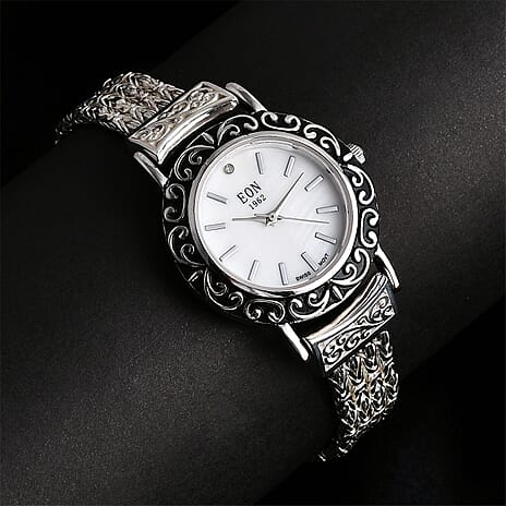 Royal Bali Collection Sterling Silver Bracelet Watch (Size - 8), Silver Wt. 35.98 Gms.