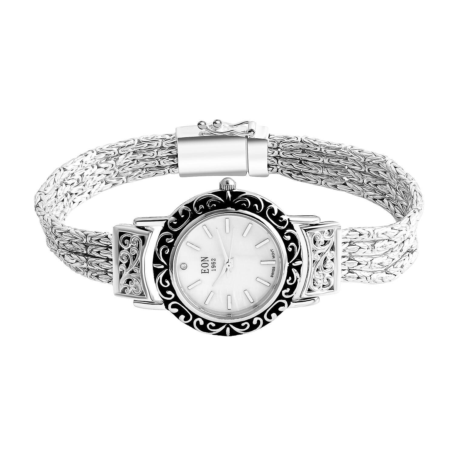 Royal Bali Collection Sterling Silver Bracelet Watch (Size - 7.5), Silver Wt. 35.98 Gms.