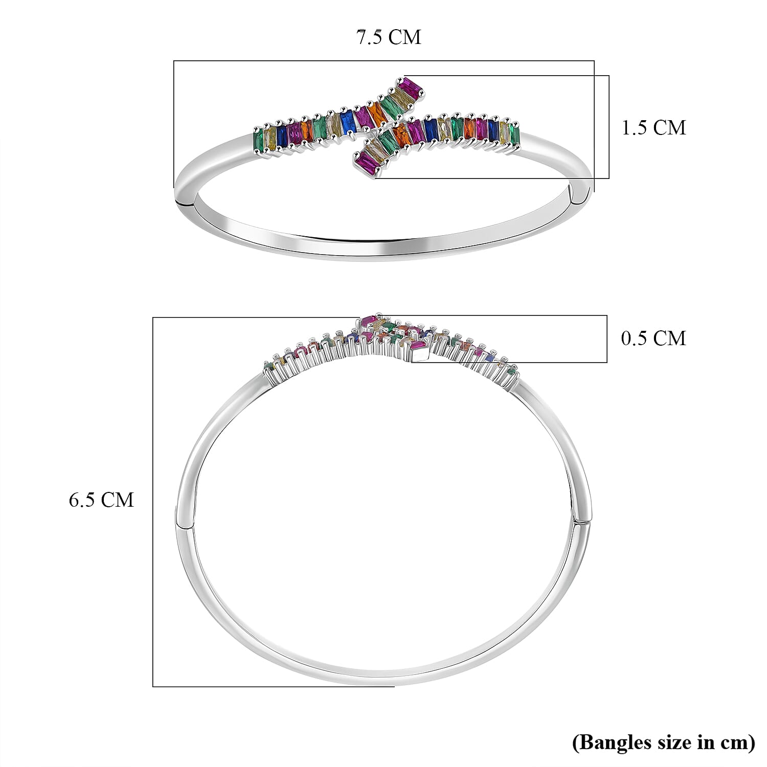 Multi Color Crystal  Bangle  (Size 7.5)