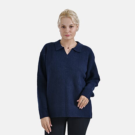 La Marey V-Neck Polo Sweater (Size S) - Navy