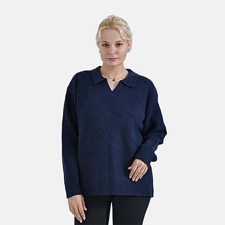 La Marey V-Neck Polo Sweater (Size L) - Navy