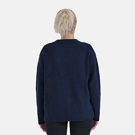 La Marey V-Neck Polo Sweater (Size L) - Navy