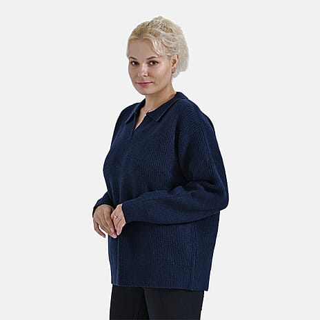 La Marey V-Neck Polo Sweater (Size L) - Navy