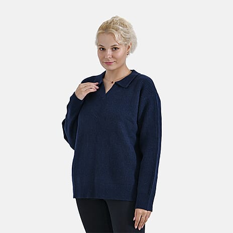 La Marey V-Neck Polo Sweater (Size L) - Navy