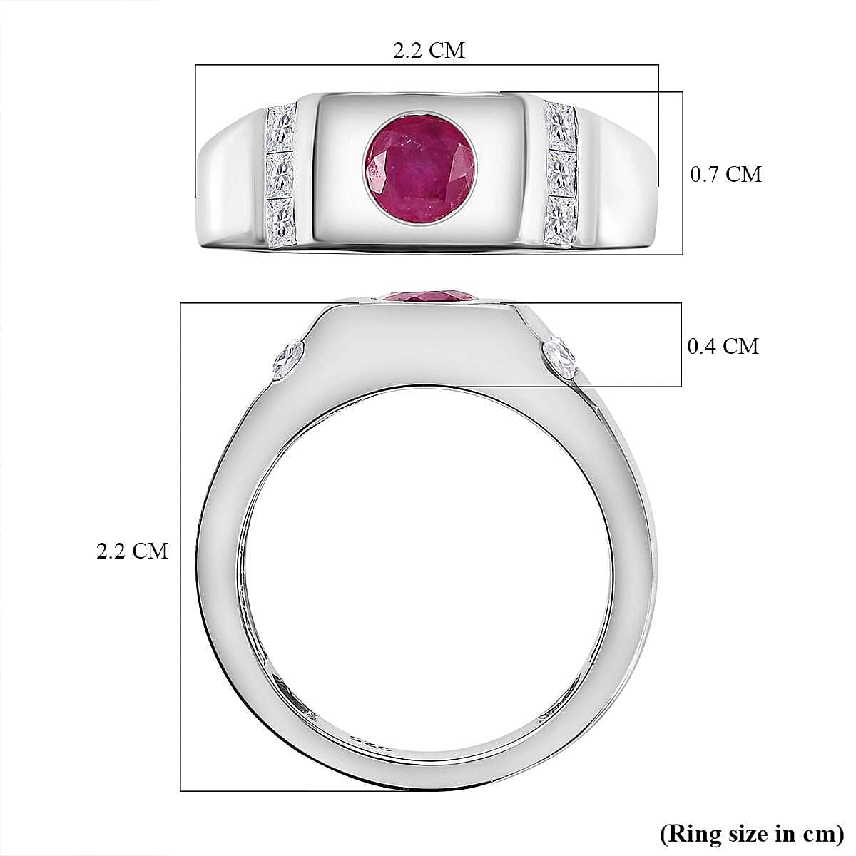 Gemfields Montepuez Ruby ,  Moissanite  Main Stone With Side Stone Ring in rhodium Sterling Silver Wt. 6 Gms  1.006  Ct.