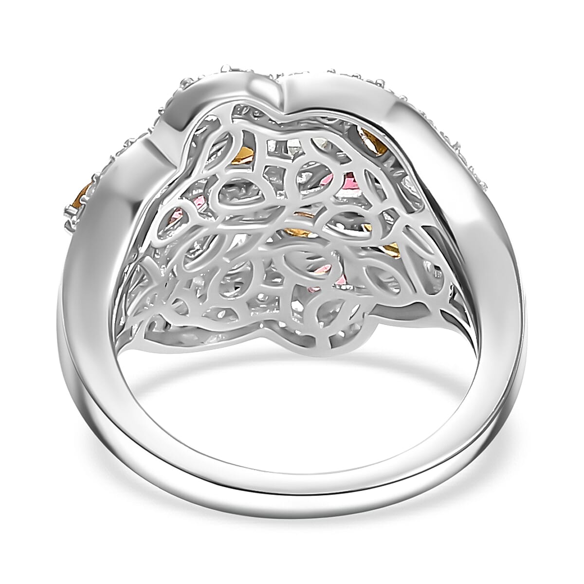 Multi-Tourmaline & Zircon Cluster Ring in Rhodium Overlay Sterling Silver 3.23 Ct Multi-Tourmaline & Zircon Cluster Ring in Rhodium Overlay Sterling Silver 3.23 Ct