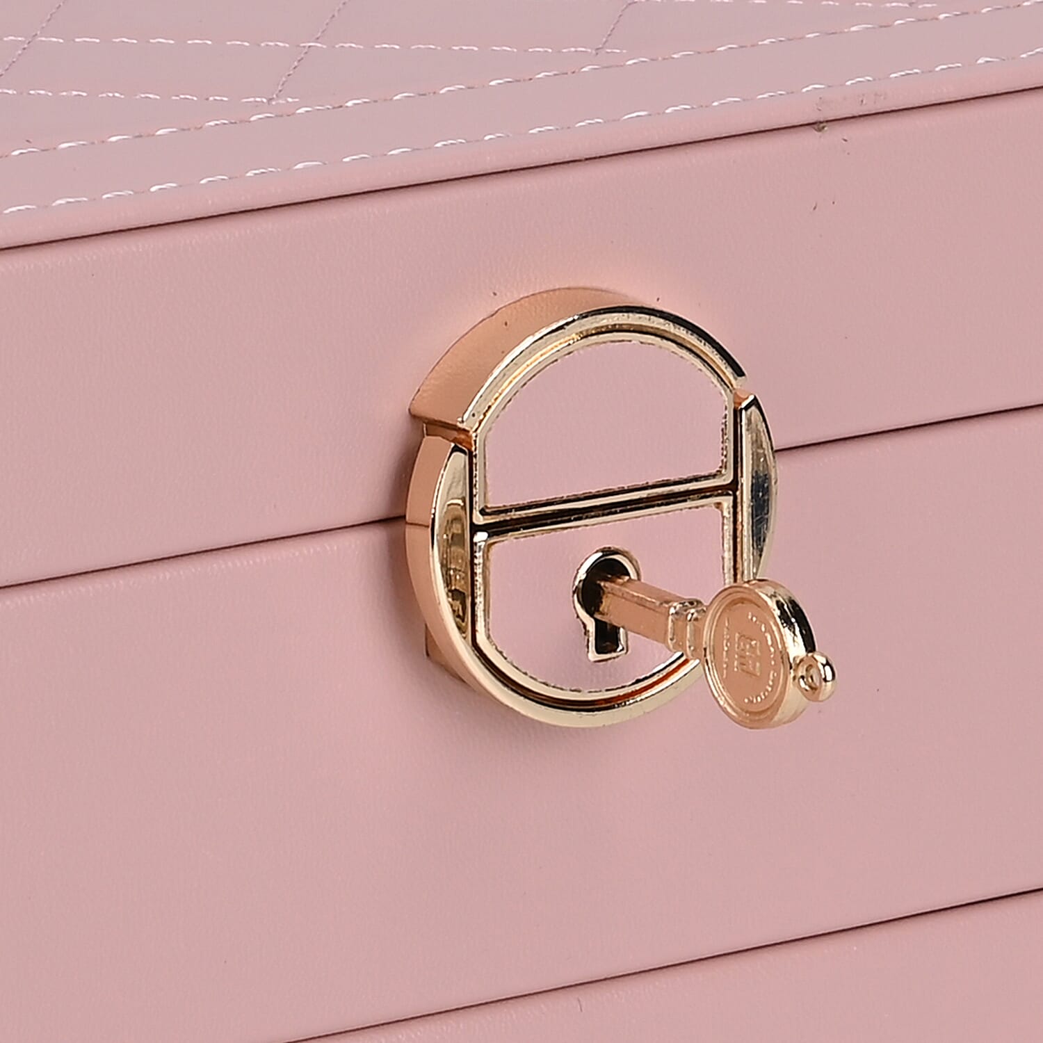 3 Layer Quilted Jewellery Box With Lock & Key - Pink