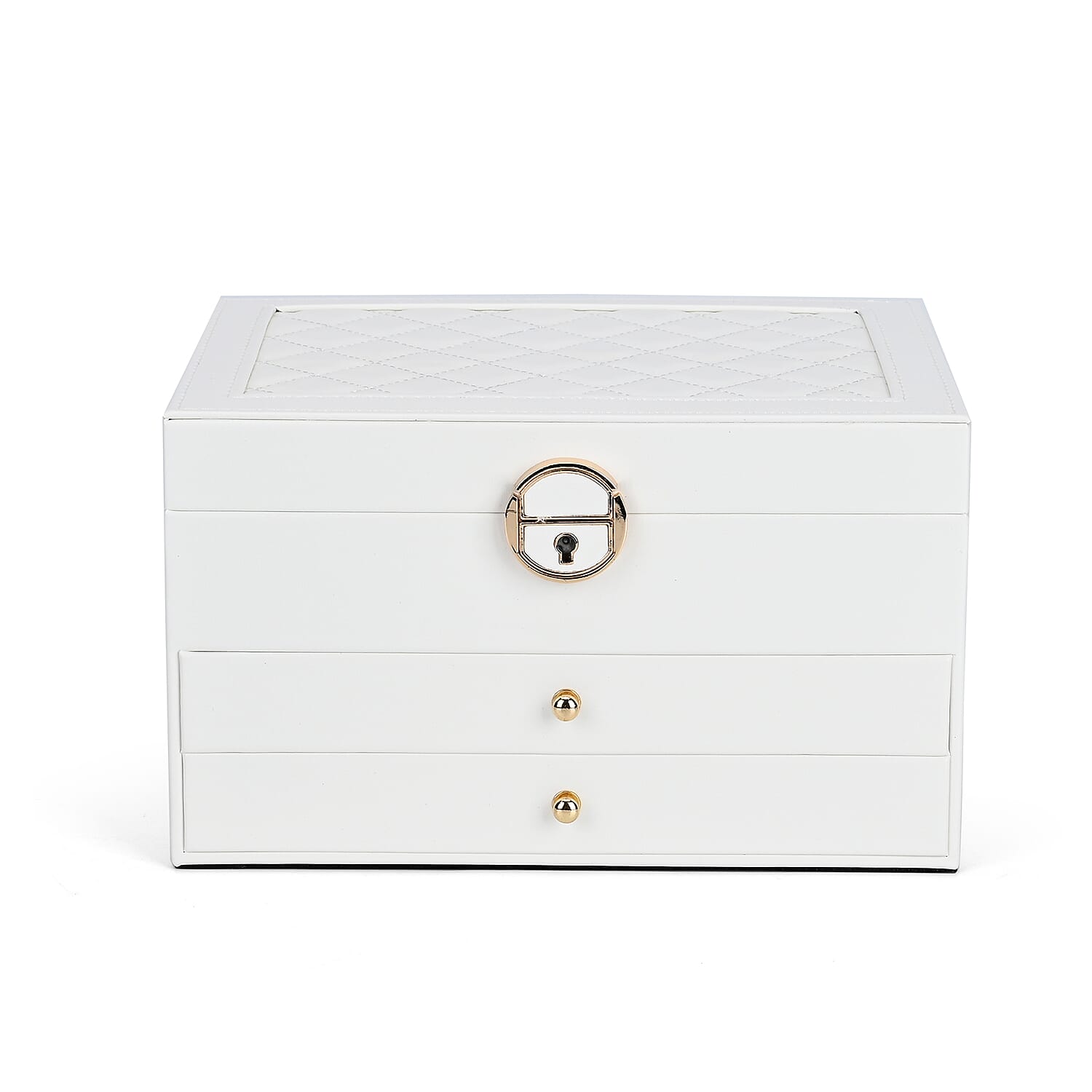 3 Layer Quilted Jewellery Box With Lock & Key - White