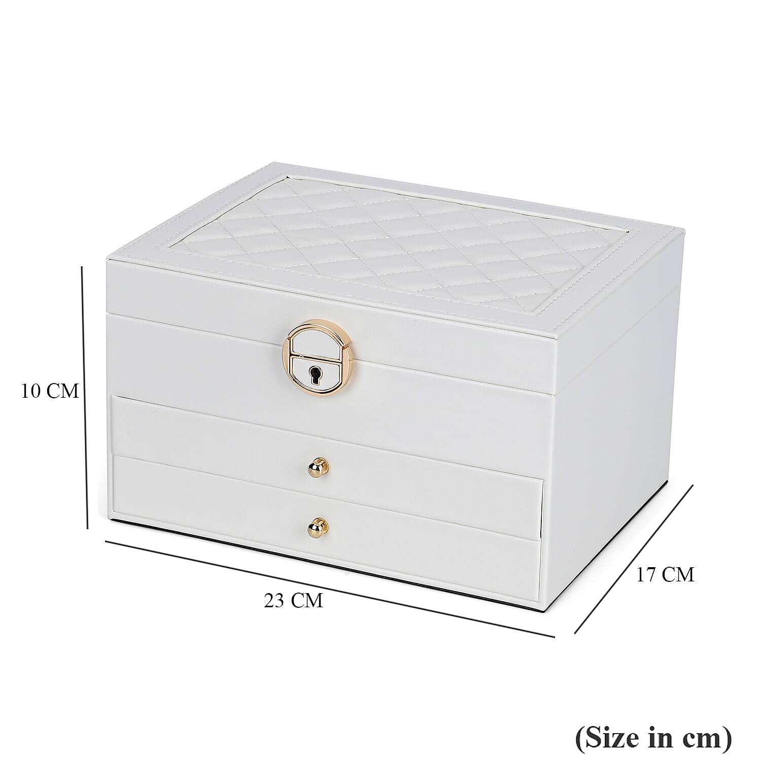 3 Layer Quilted Jewellery Box With Lock & Key - White