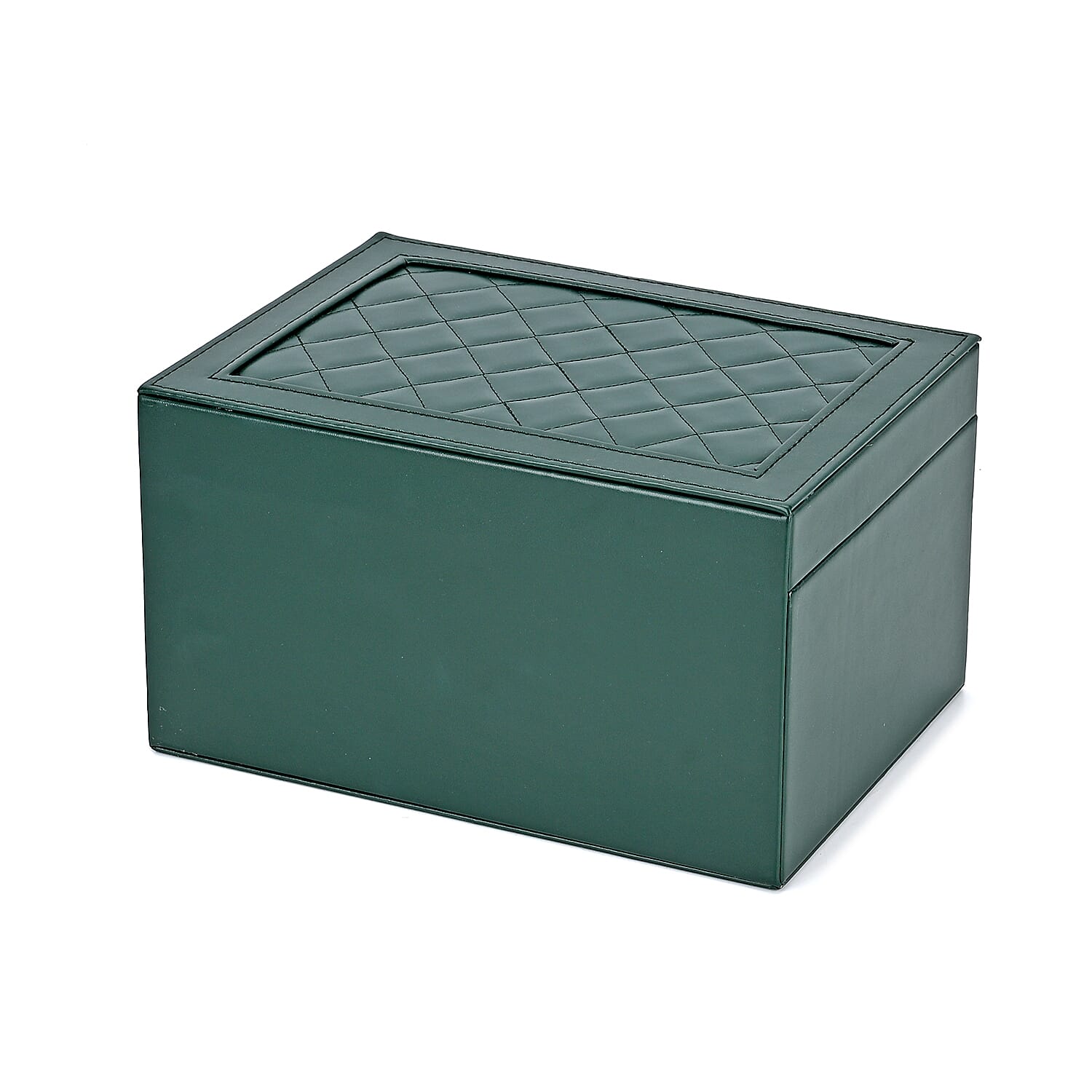 3 Layer Quilted Jewellery Box With Lock & Key -  Olive Green