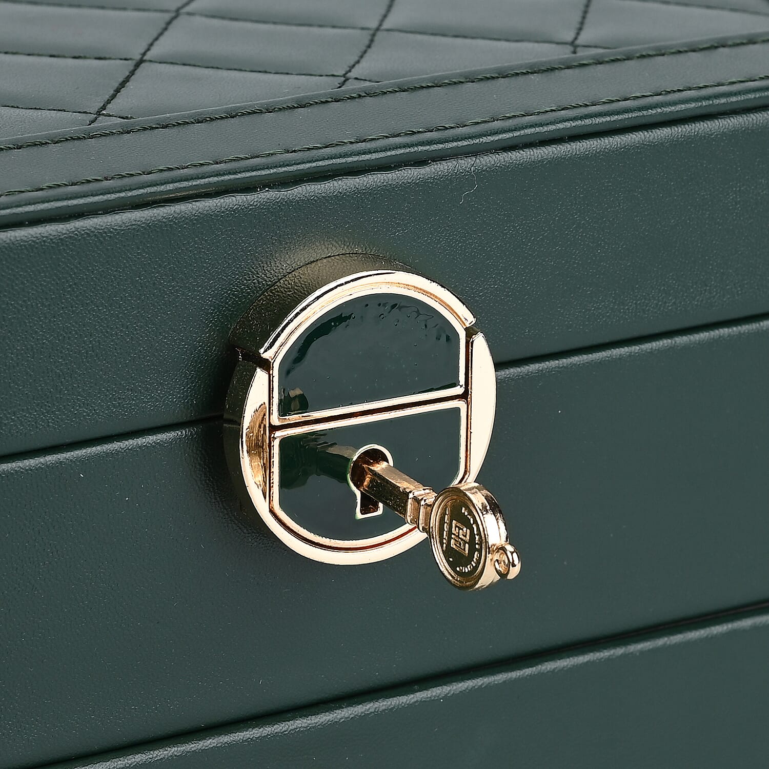 3 Layer Quilted Jewellery Box With Lock & Key -  Olive Green
