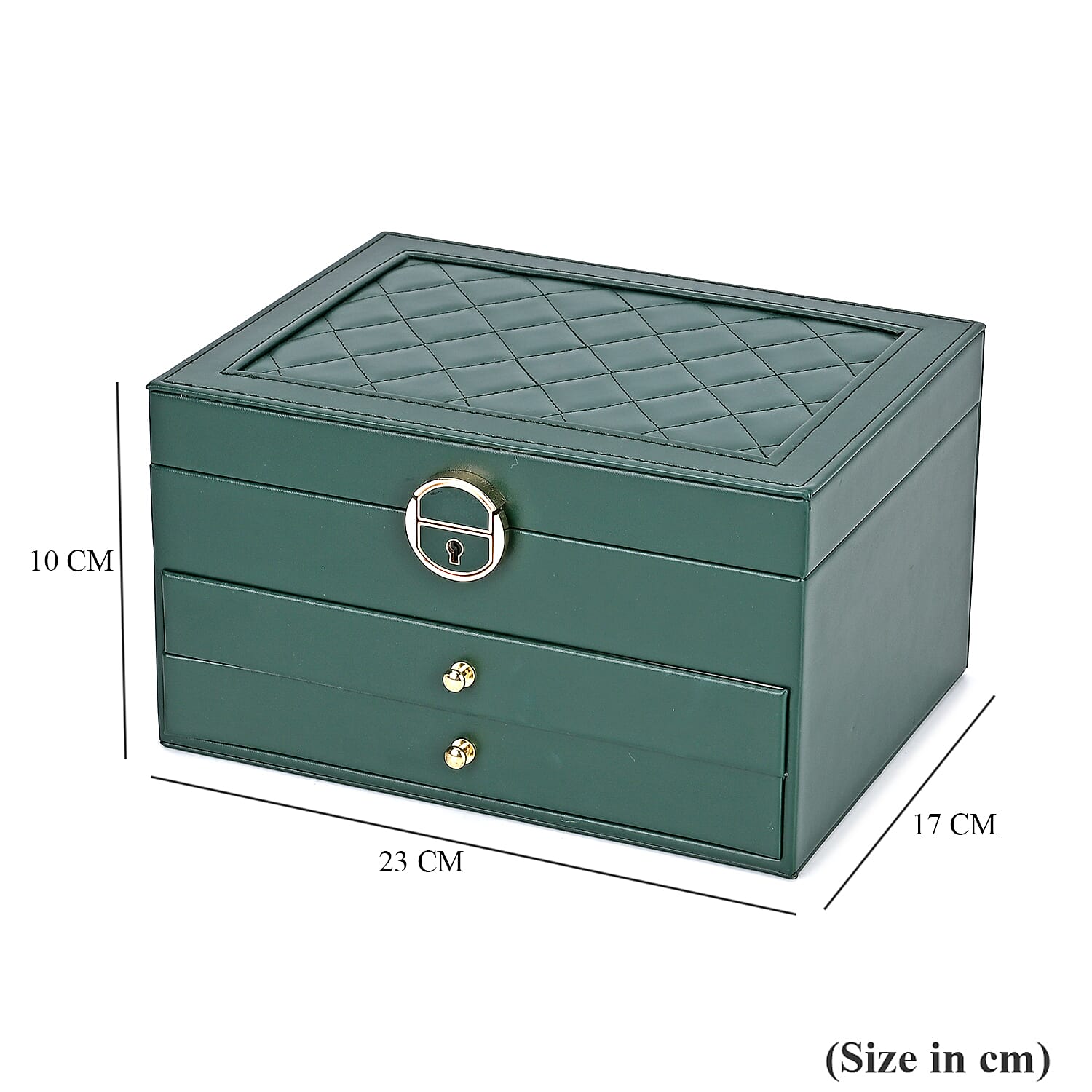 3 Layer Quilted Jewellery Box With Lock & Key -  Olive Green