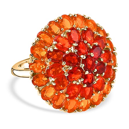 Fire Opal  Cluster Ring in 18K Yellow Gold Vermeil Plated Sterling Silver 4.73 Ct.