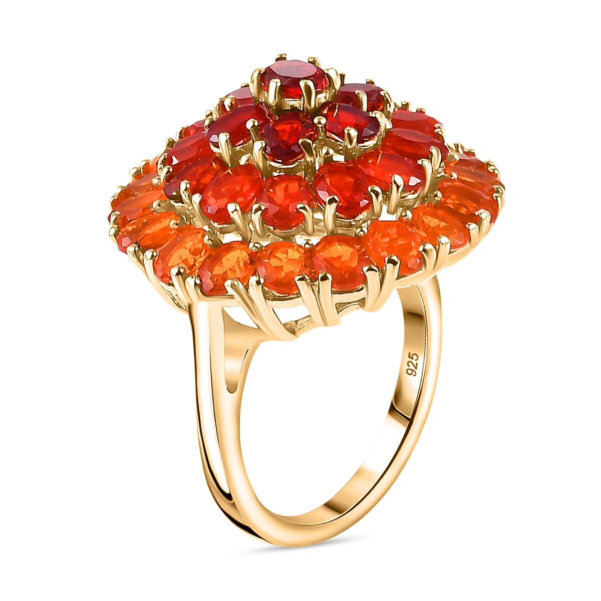 Gem Fiesta - Shades of Crimson Fire Opal- OMBRE Cluster Ring in 18K YG Vermeil Sterling Silver, Silver Wt. 6 Gms 4.737 Ct.