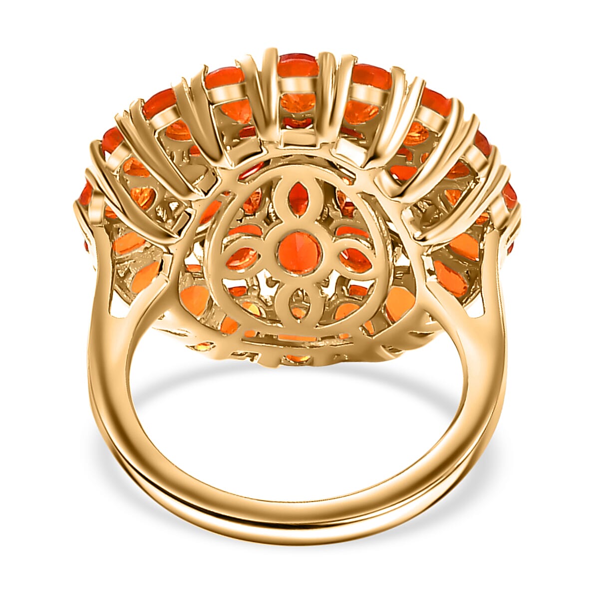 Gem Fiesta - Shades of Crimson Fire Opal- OMBRE Cluster Ring in 18K YG Vermeil Sterling Silver, Silver Wt. 6 Gms 4.737 Ct.