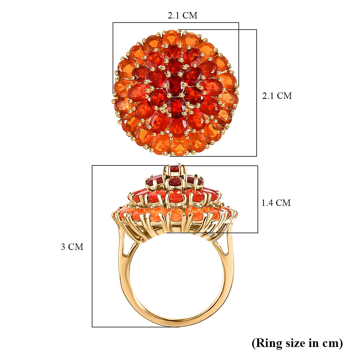 Gem Fiesta - Shades of Crimson Fire Opal- OMBRE Cluster Ring in 18K YG Vermeil Sterling Silver, Silver Wt. 6 Gms 4.737 Ct.