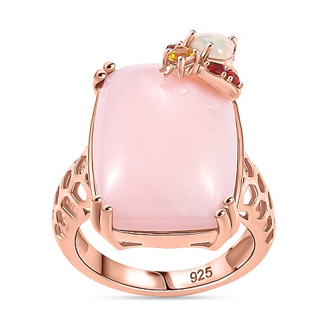 Gem Fiesta- Opal Opulence - Pink, Welo, Yellow & Fire Opal Solitaire Ring in 18K RG Vermeil Sterling Silver 10.36 ct, Silver Wt. 6 Gms
