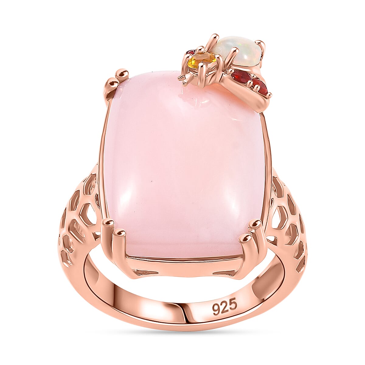 Gem Fiesta- Opal Opulence - Pink, Welo, Yellow & Fire Opal Solitaire Ring in 18K RG Vermeil Sterling Silver 10.36 ct, Silver Wt. 6 Gms