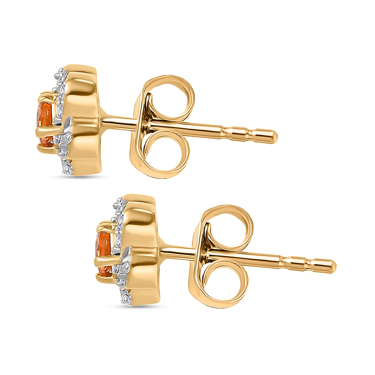 Spessartine Garnet, White Zircon Solitaire Stud With Push Back Earring in 18K Vermeil Yellow Gold Plate Sterling Silver
