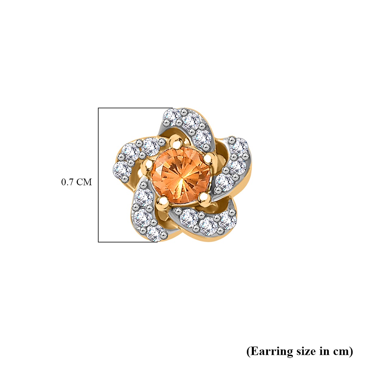 Spessartine Garnet, White Zircon Solitaire Stud With Push Back Earring in 18K Vermeil Yellow Gold Plate Sterling Silver