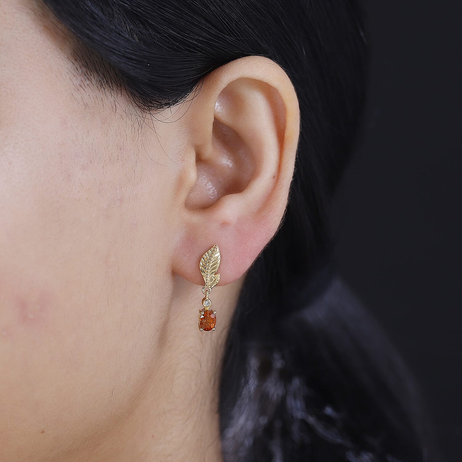 Spessartine Garnet,White Zircon Dangling Earring Withy Push Back in 18K Vermeil Yellow Gold Plated Sterling Silver 1.15 ct