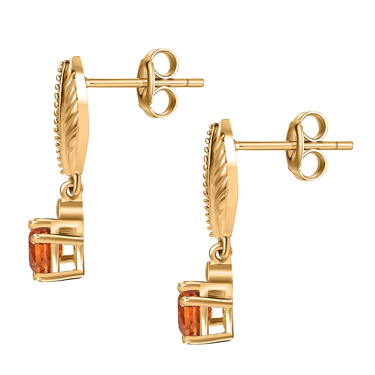 Spessartine Garnet,White Zircon Dangling Earring Withy Push Back in 18K Vermeil Yellow Gold Plated Sterling Silver 1.15 ct