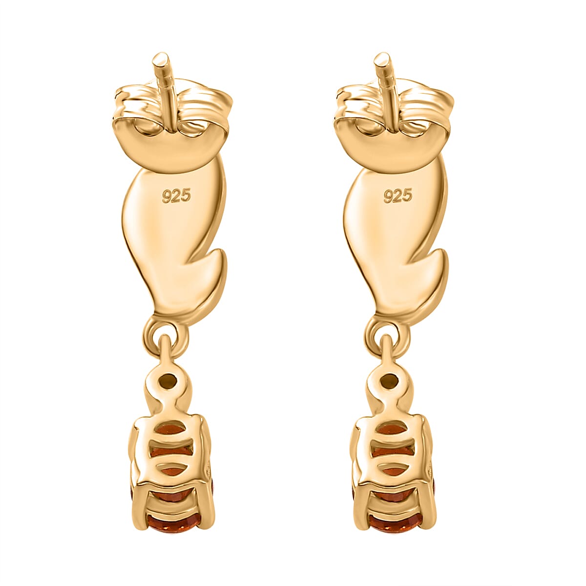 Spessartine Garnet,White Zircon Dangling Earring Withy Push Back in 18K Vermeil Yellow Gold Plated Sterling Silver 1.15 ct