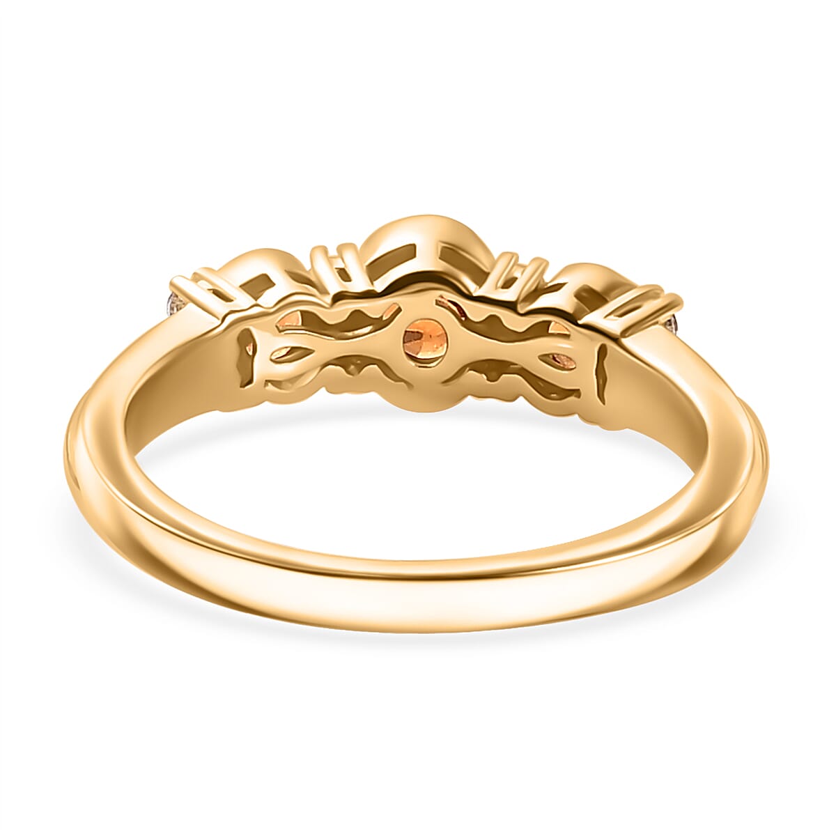 Nigerian Natural Spessartine Garnet, White Zircon Fancy Ring in 18K Vermeil Yellow Gold Plated Sterling Silver 1.01 Ct.