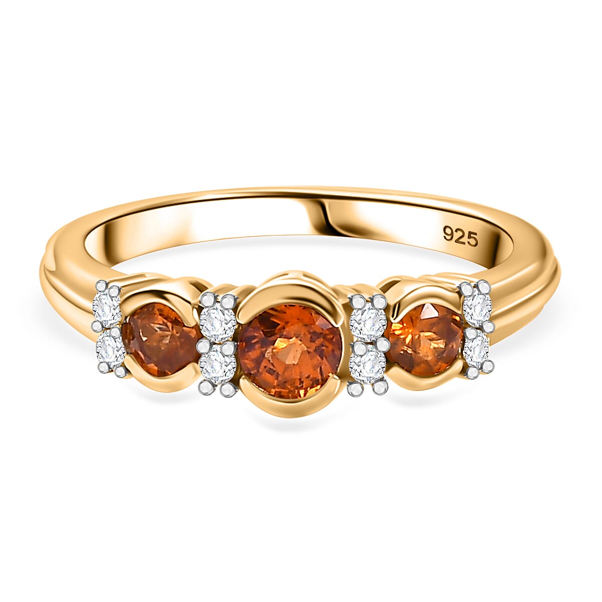 Nigerian Natural Spessartine Garnet, White Zircon Ring in 18K Yellow Gold Vermeil Plated Sterling Silver