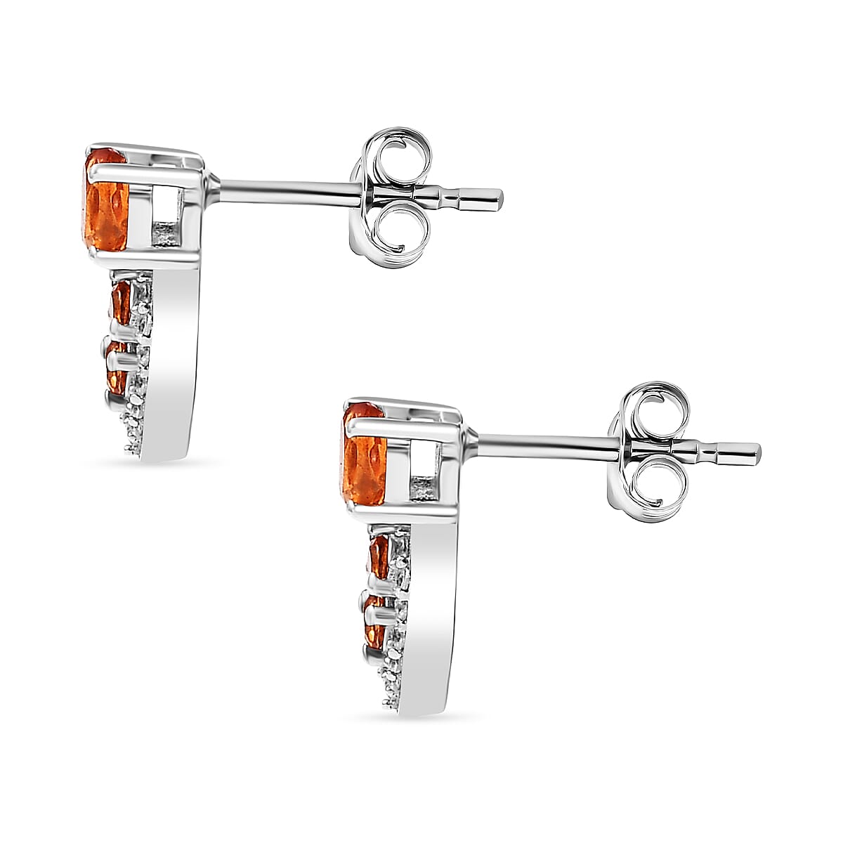 Nigerian Natural Spessartine Garnet, White Zircon Solitaire Earring With Push Back in Rhodium Overlay Sterling Silver
