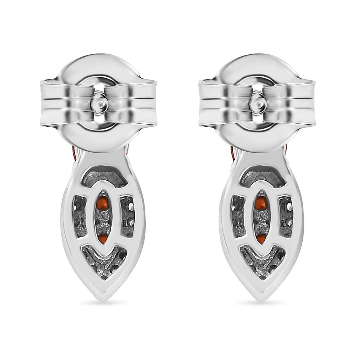 Nigerian Natural Spessartine Garnet, White Zircon Solitaire Earring With Push Back in Rhodium Overlay Sterling Silver