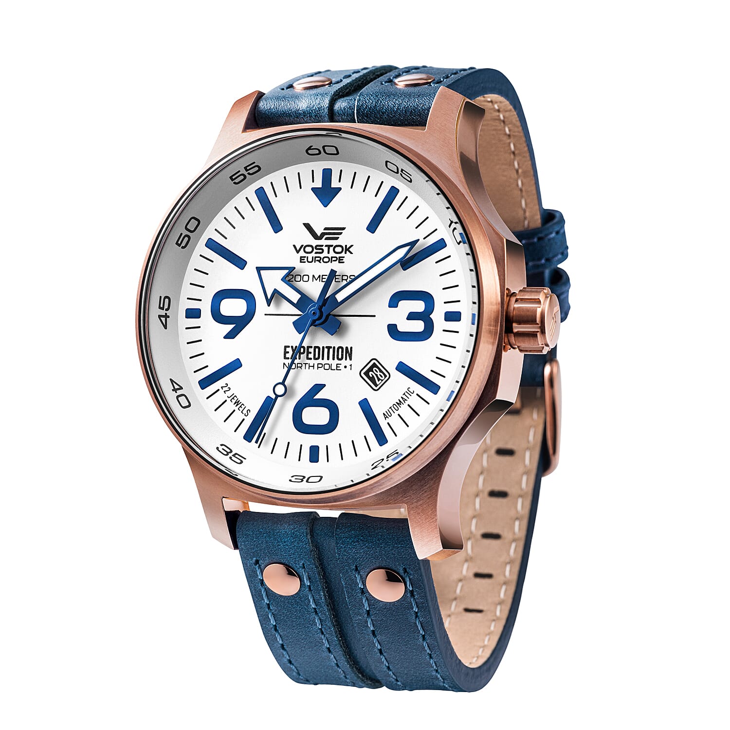 VOSTOK EUROPE Expedition Automatic Movt. 20ATM WR Mens Watch with Blue Genuine Leather Strap