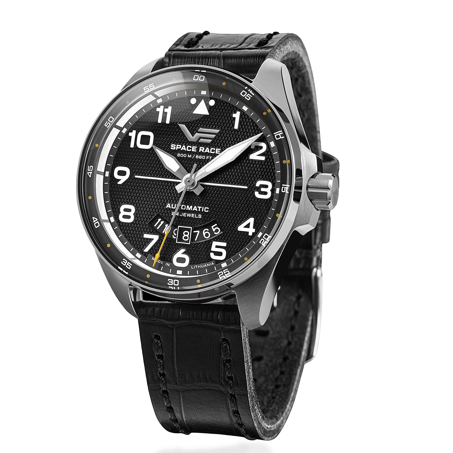 VOSTOK EUROPE Space Race Automatic Movt. 20ATM WR Mens Watch with Black Genuine Leather Strap - Black