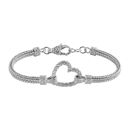 Royal Bali Collection Sterling Silver Heart Bracelet With Lobster Clasp (Size - 8).Silver Wt 19.00 Gms