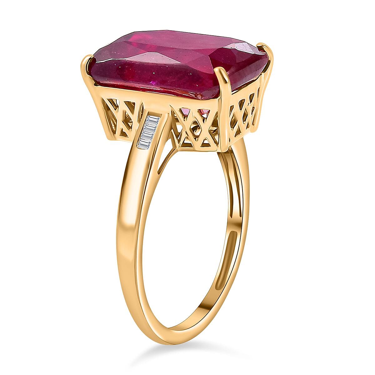 9K Yellow Gold AAA African Ruby, White Diamond Ring 10.55 Ct.