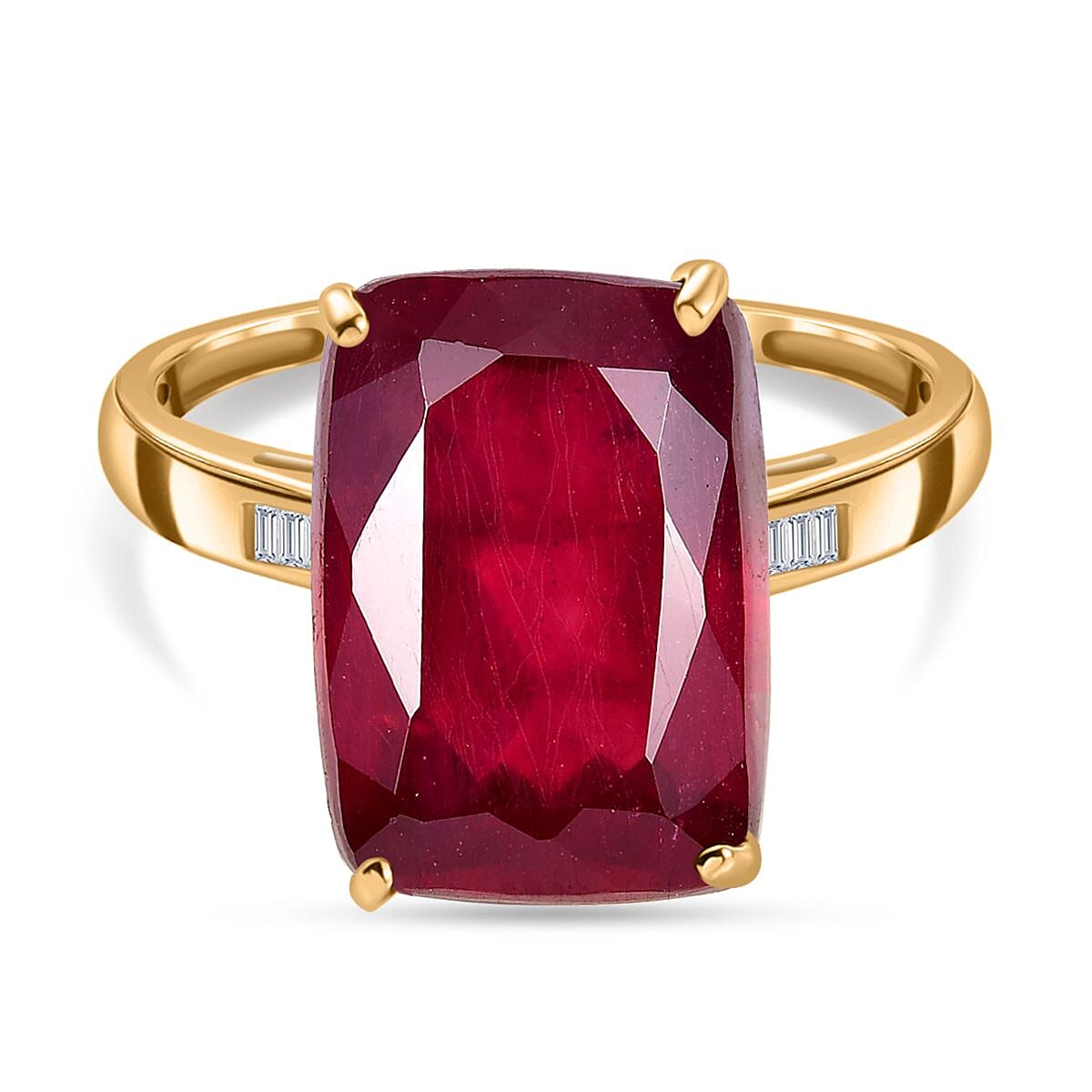9K Yellow Gold AAA African Ruby, White Diamond Ring 10.55 Ct.