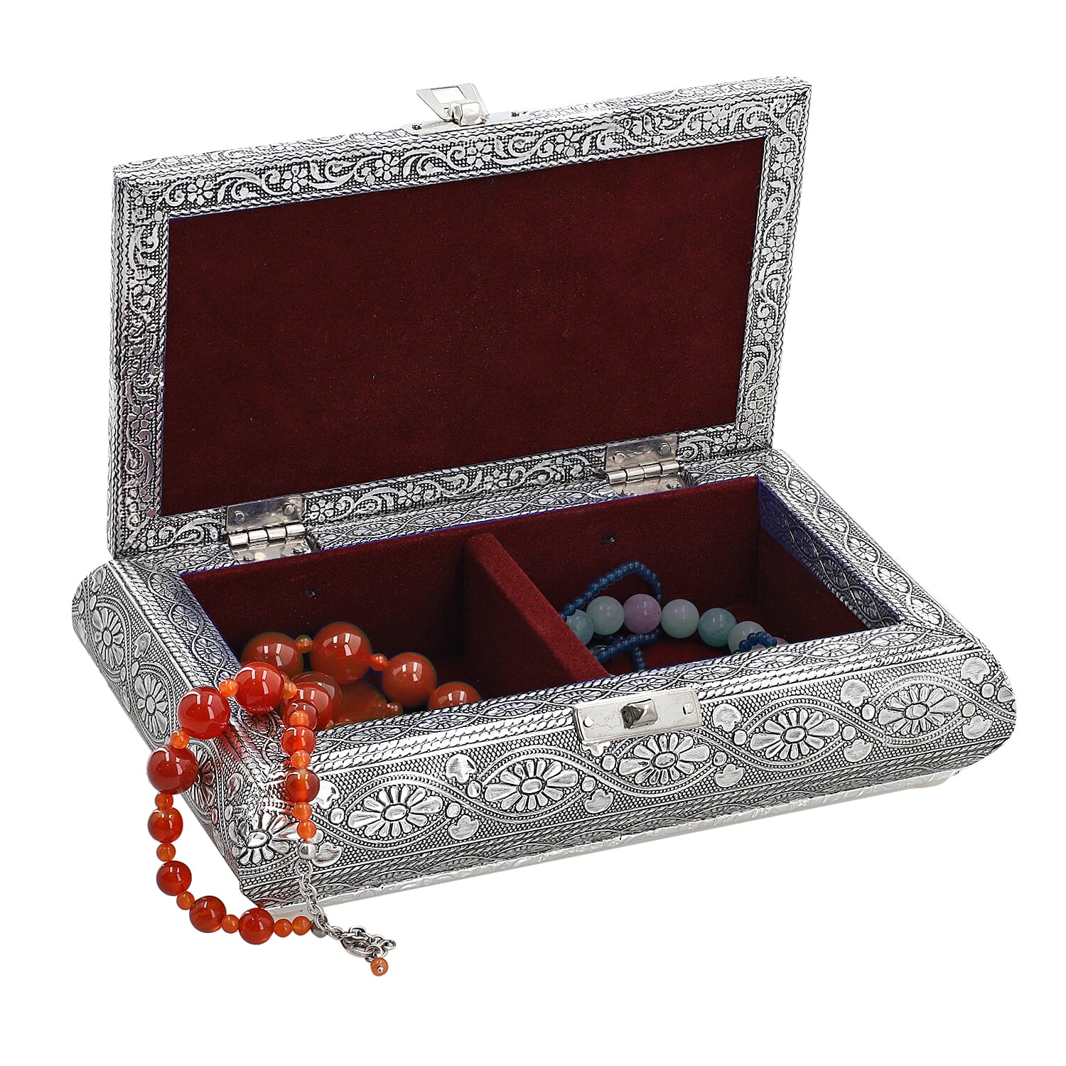 Handcrafted Oxidized Jewellery Storage Box (Size 19.7x12x7.3 cm) - Silver Handcrafted Oxidized Jewellery Storage Box (Size 19.7x12x7.3 cm) - Silver