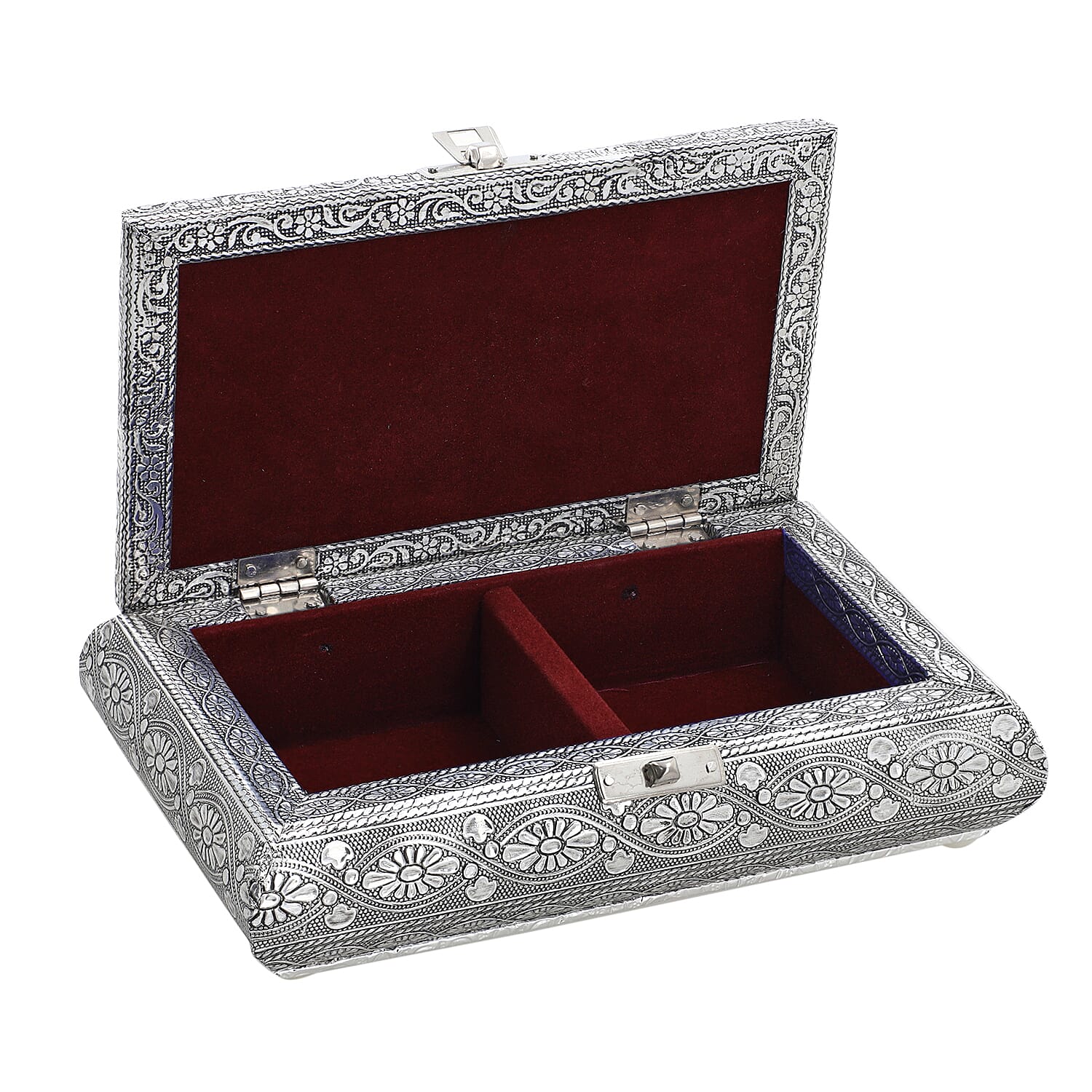 Handcrafted Oxidized Jewellery Storage Box (Size 19.7x12x7.3 cm) - Silver Handcrafted Oxidized Jewellery Storage Box (Size 19.7x12x7.3 cm) - Silver
