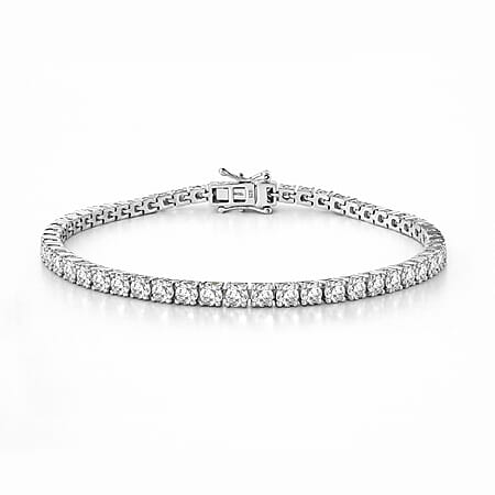 D'Joy Moissanite Tennis Bracelet (Size 7) with GB Lock Box in Rhodium Overlay Sterling Silver 5.00 Ct, Silver Wt. 10.11 Gms.