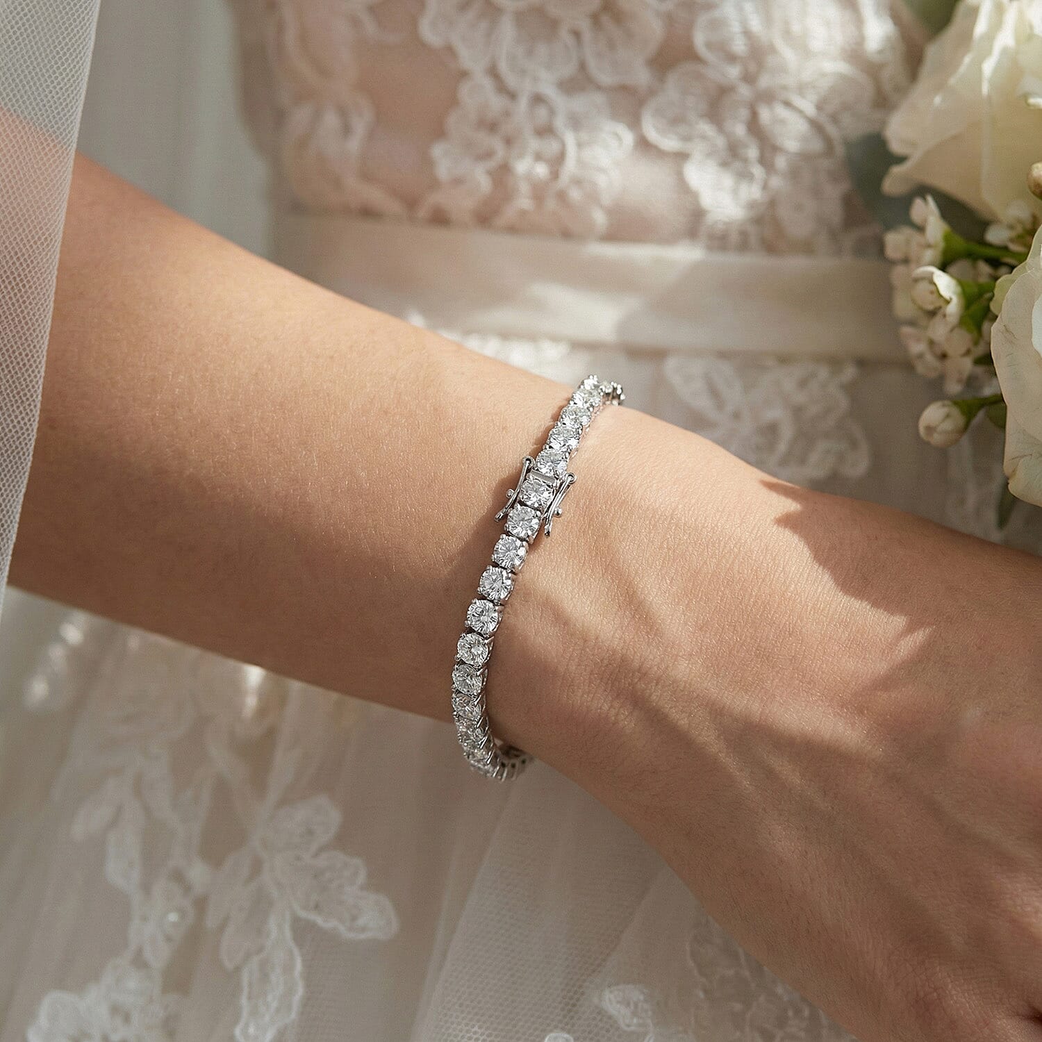 Moissanite Cluster Bracelet in Sterling Silver