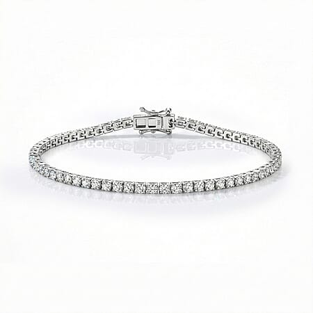 Moissanite Tennis Bracelet (Size - 7.5) With GB Box Clasp in Rhodium Overlay Sterling Silver 5.40 Ct.
