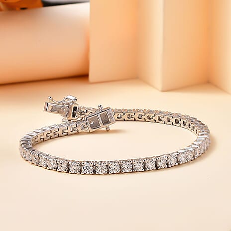 BLACK FRIDAY DOORBUSTER - Moissanite Tennis Bracelet (Size - 8) with GB Lock Box in Rhodium Overlay Sterling Silver 5.80 Ct, Silver Wt. 10.62 Gms.