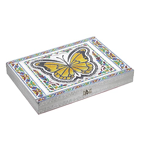 Butterfly Design Minakari Ring Box Holds Upto 150 Rings (Size 35.5x25.5x5.2 cm) - Silver