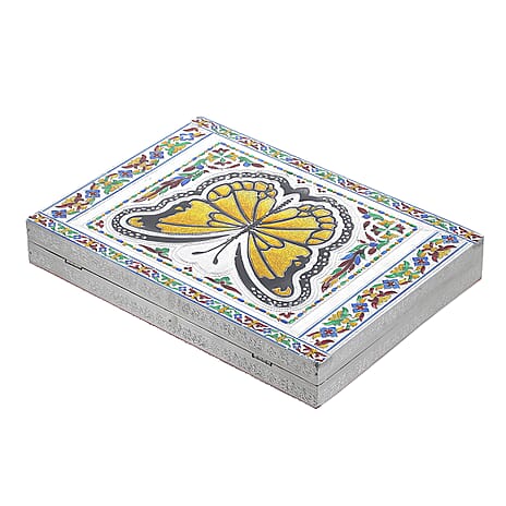 Butterfly Design Minakari Ring Box Holds Upto 150 Rings (Size 35.5x25.5x5.2 cm) - Silver